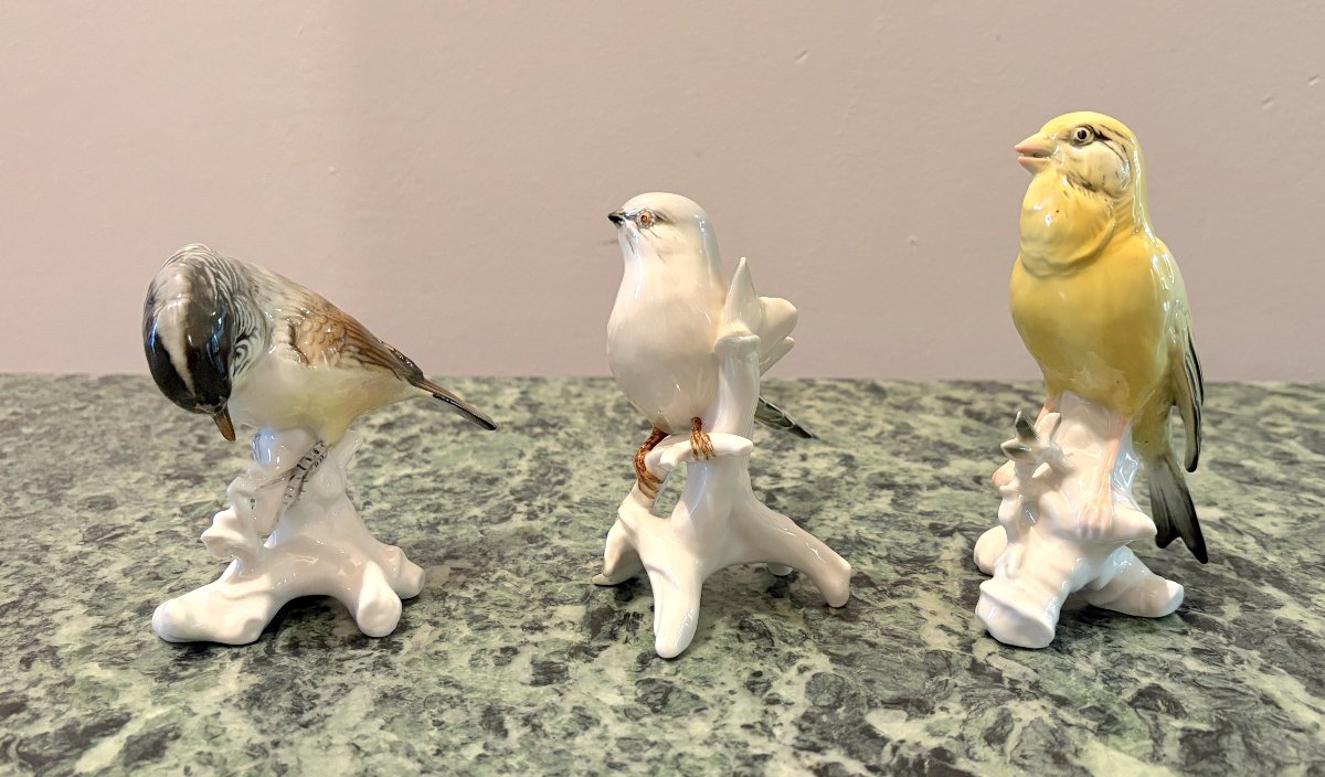 Karl Ens Three Polychrome Porcelain Birds 2-photo-1