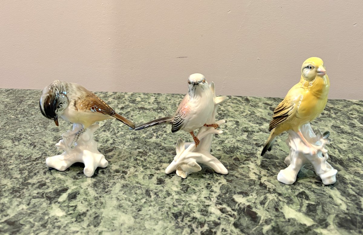 Karl Ens Three Polychrome Porcelain Birds 2