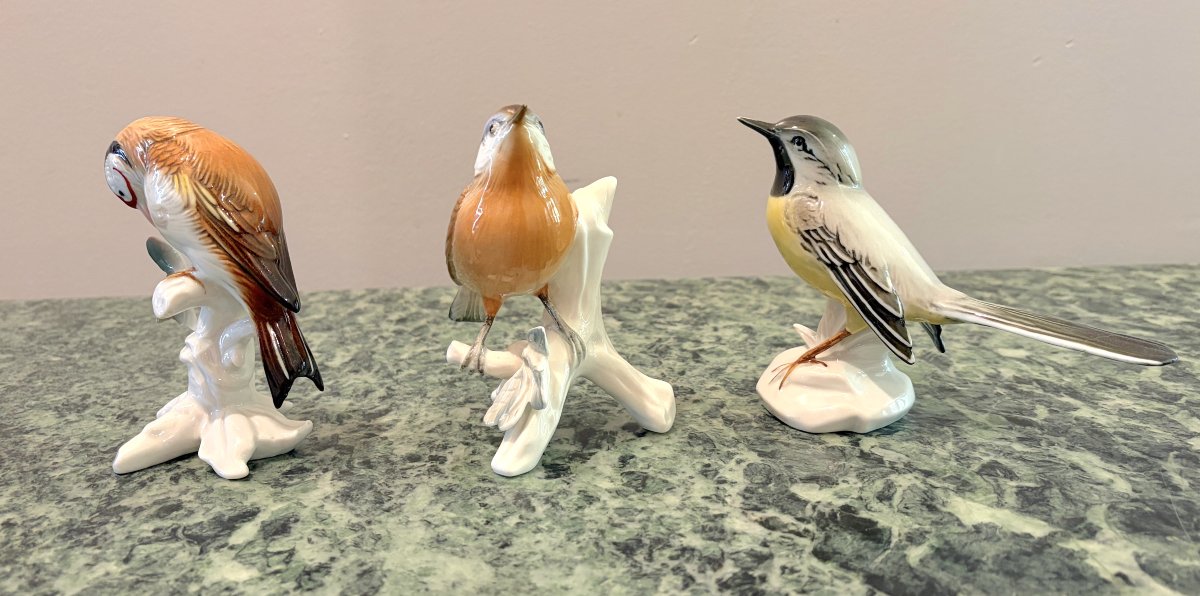 Karl Ens - Trois oiseaux en porcelaine polychrome 3-photo-2