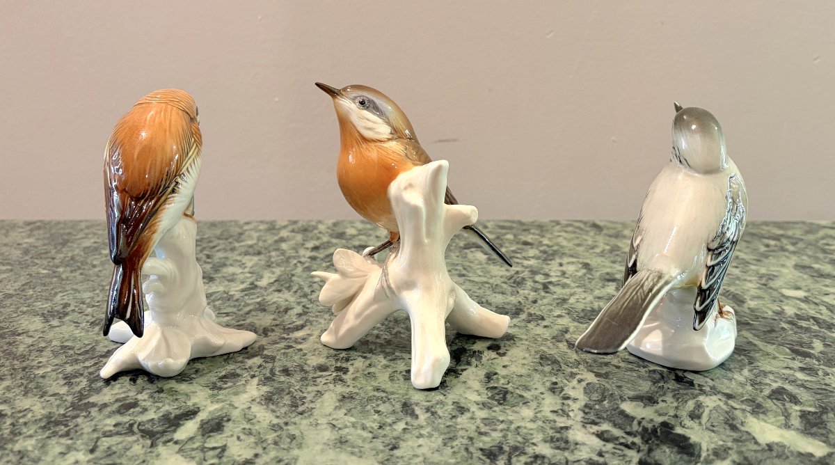 Karl Ens - Trois oiseaux en porcelaine polychrome 3-photo-3