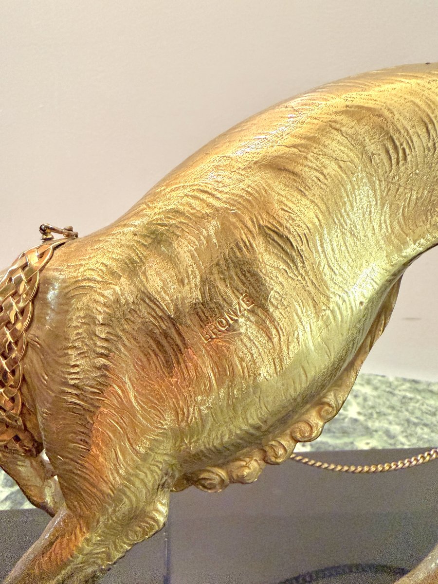 Art Deco Gilded Bronze Sculpture Of A Woman With A Greyhound-photo-6