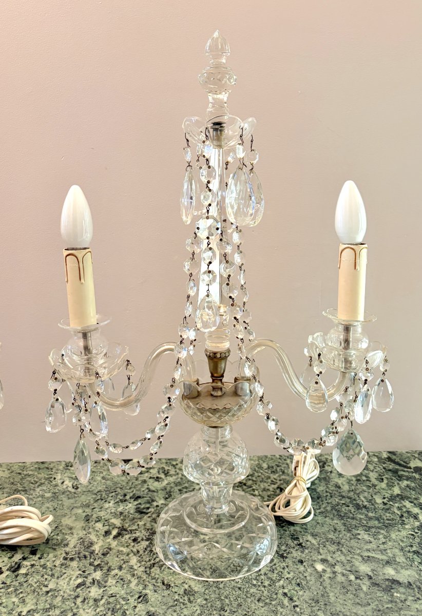 Paire de candélabres en cristal XXème-photo-2