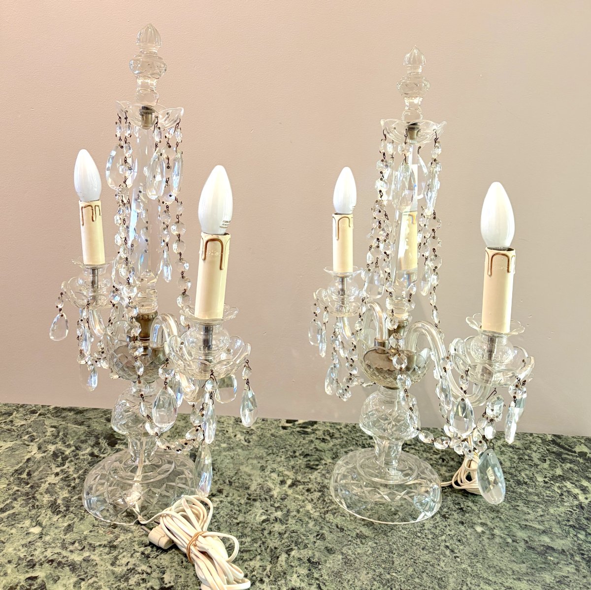Paire de candélabres en cristal XXème-photo-3