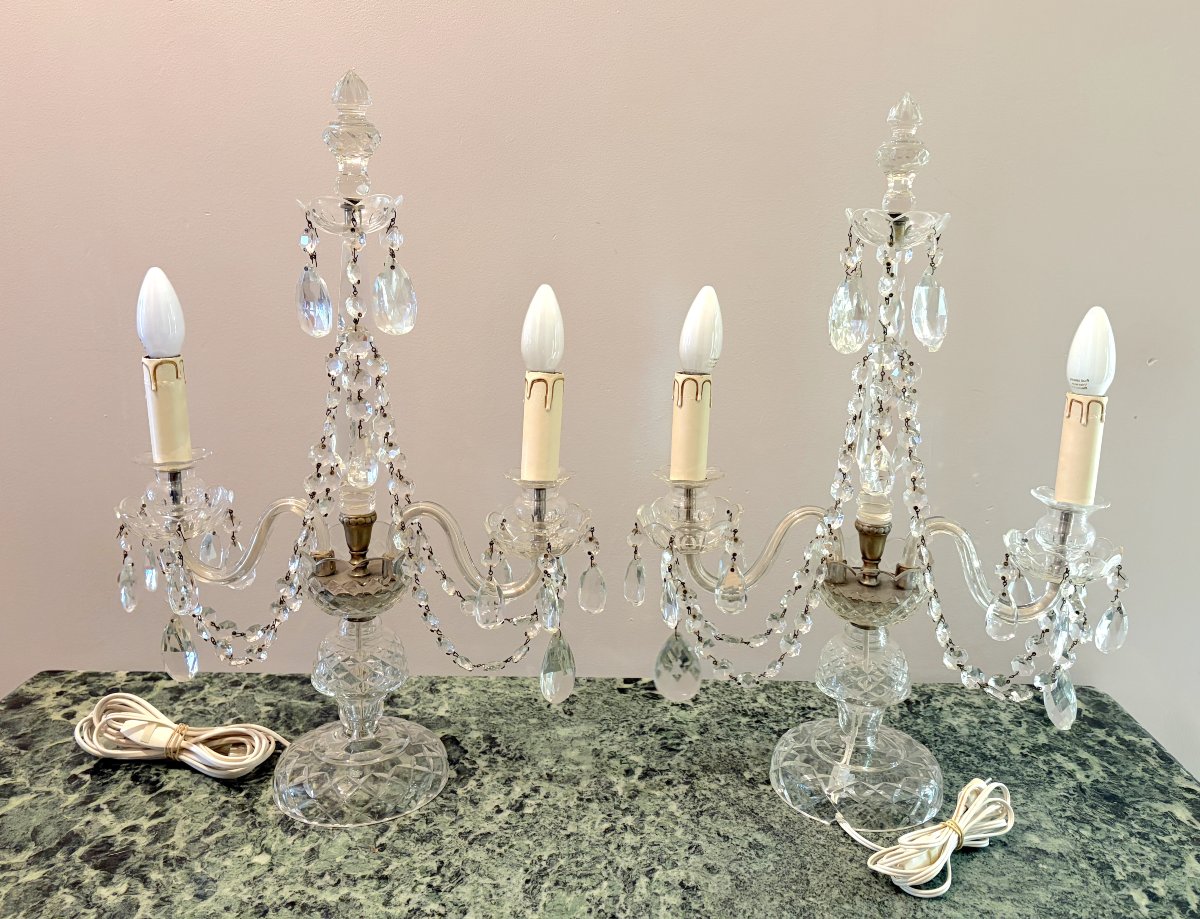 Paire de candélabres en cristal XXème-photo-6
