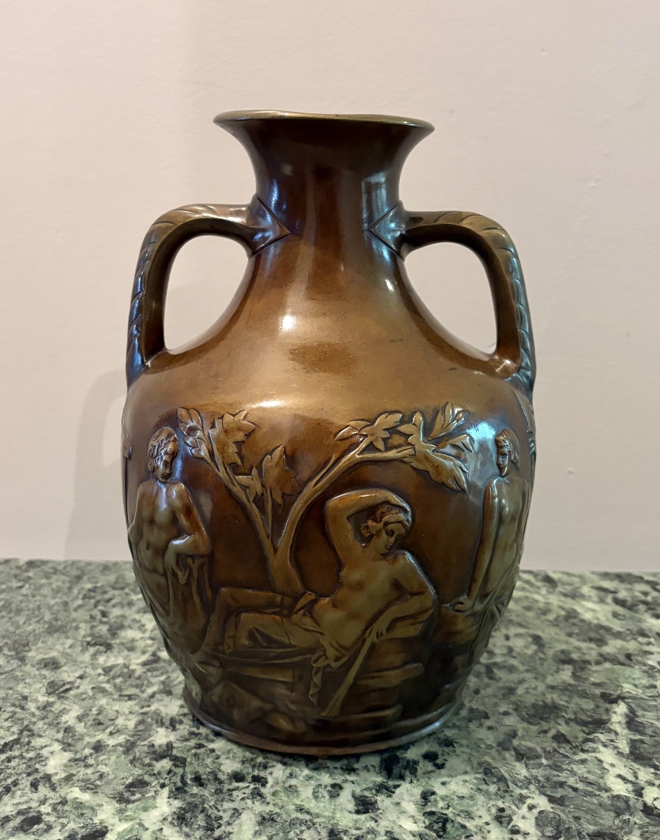 Thiebaut Frères Bronze Vase With A Brown Patina, Late 19th Century