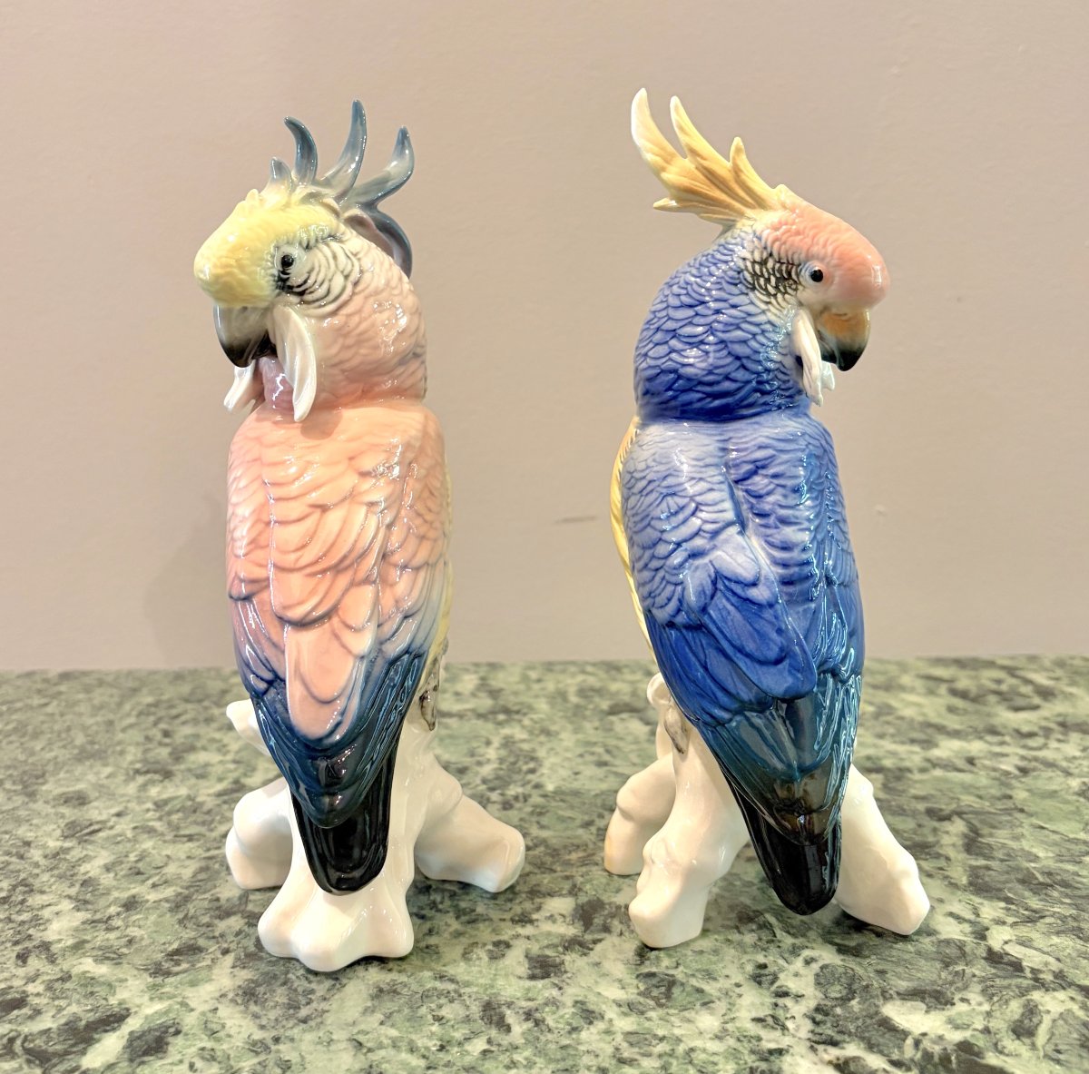 Karl Ens Paire de Perroquets en porcelaine-photo-3