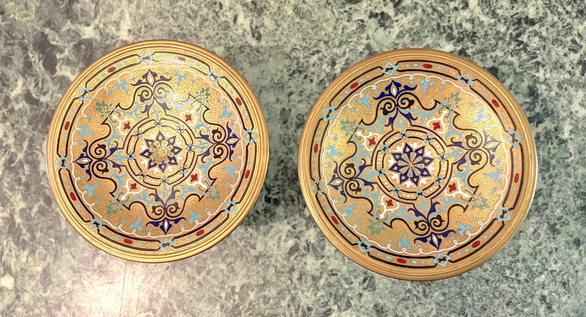 Paire de coupes en bronze et émaux cloisonnés XIXème-photo-2