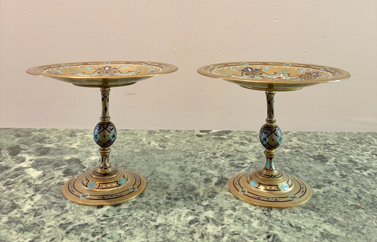 Paire de coupes en bronze et émaux cloisonnés XIXème-photo-4