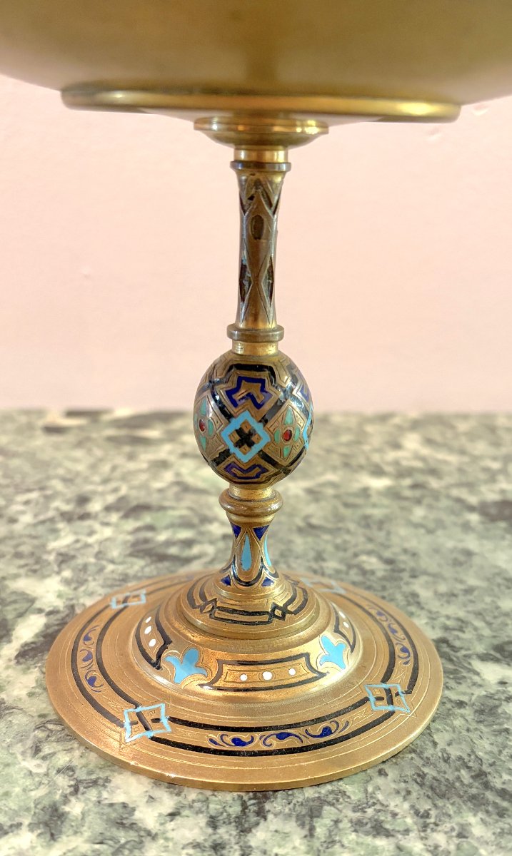 Paire de coupes en bronze et émaux cloisonnés XIXème-photo-3