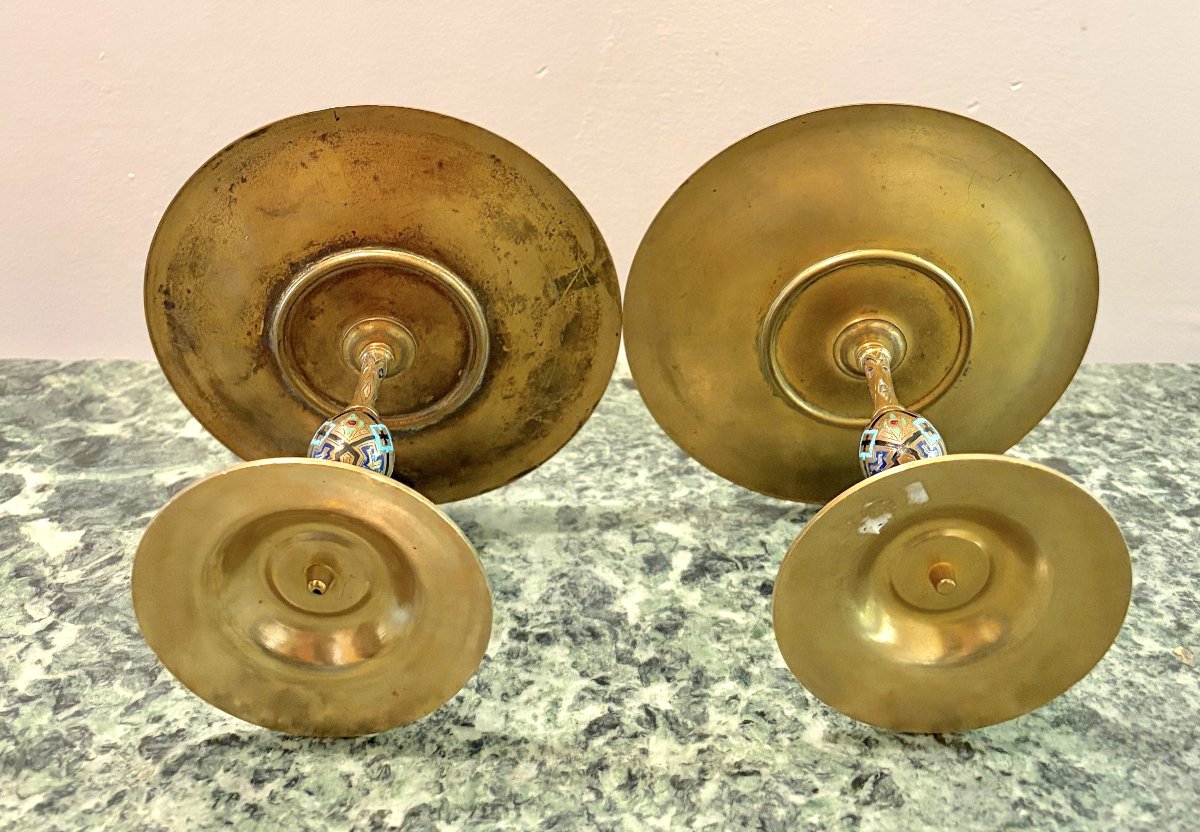 Paire de coupes en bronze et émaux cloisonnés XIXème-photo-5