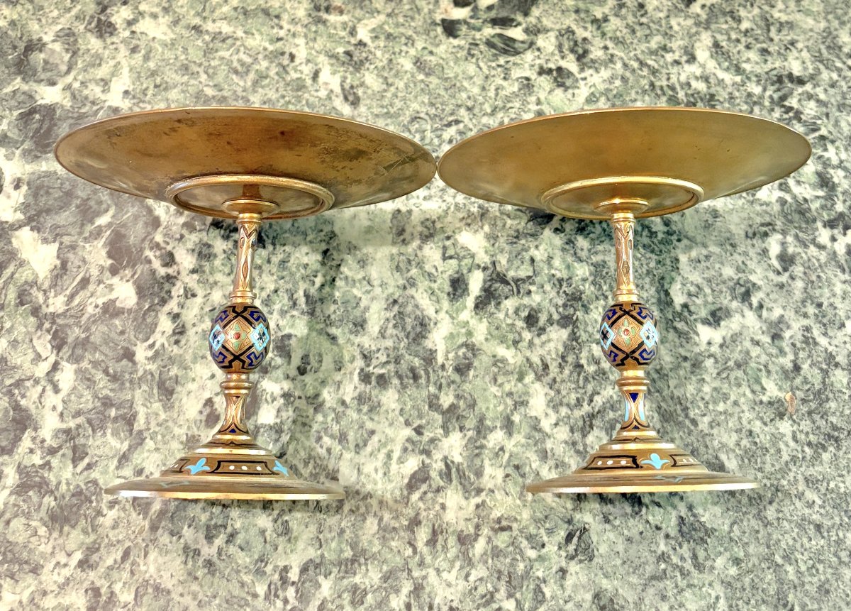 Paire de coupes en bronze et émaux cloisonnés XIXème-photo-6