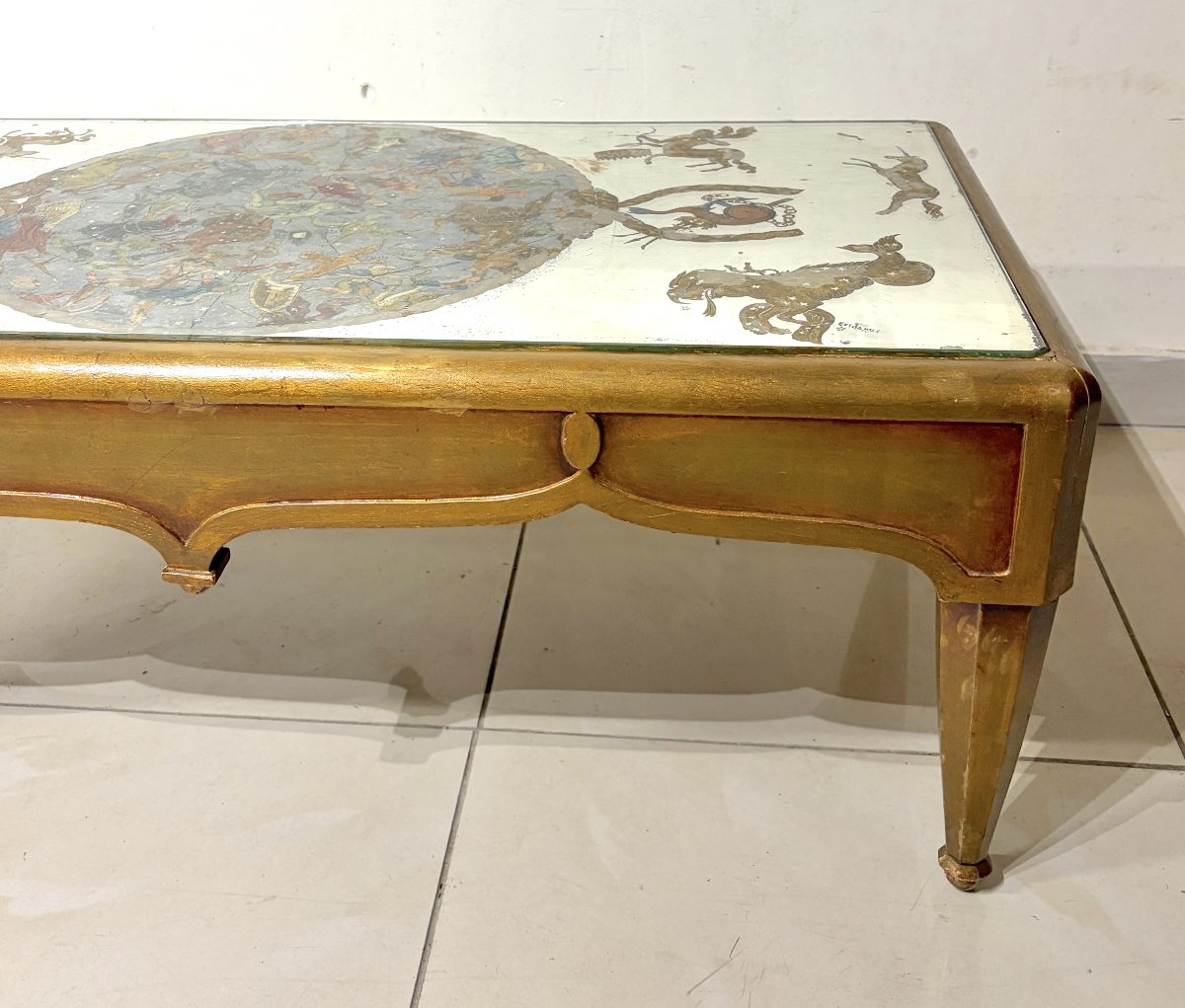Table basse en bois doré style Art Déco-photo-4