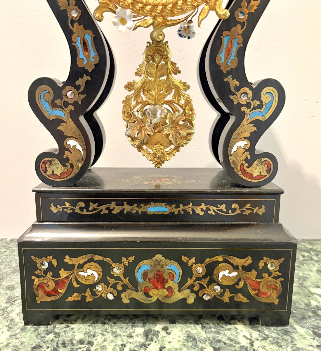 Pendule portique en marqueterie époque Napoléon III-photo-2