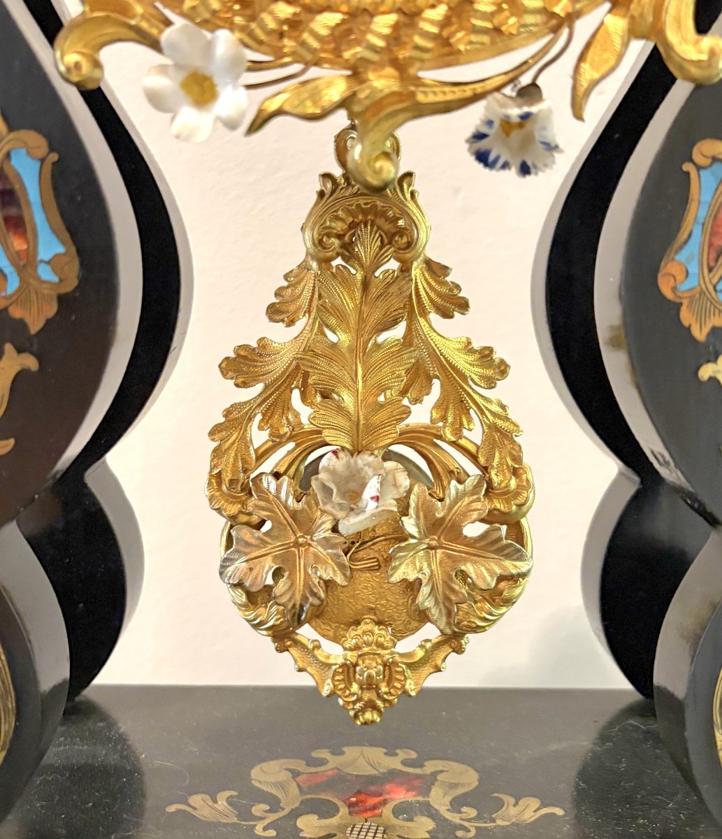 Pendule portique en marqueterie époque Napoléon III-photo-3
