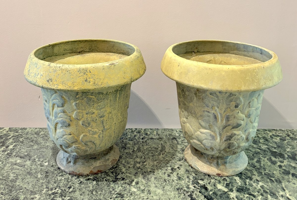 Paire de vases en fonte patiné 1930-1940-photo-3