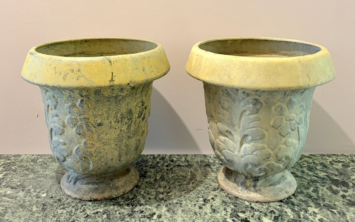 Paire de vases en fonte patiné 1930-1940-photo-4