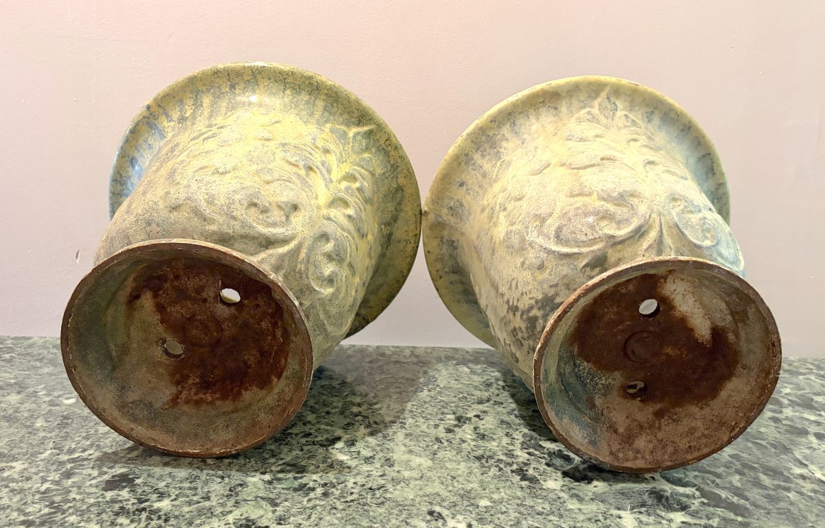 Paire de vases en fonte patiné 1930-1940-photo-6