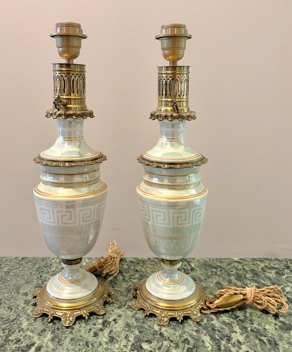 Pair Of Porcelain And Bronze Lamps From The Late 19th Century-photo-2