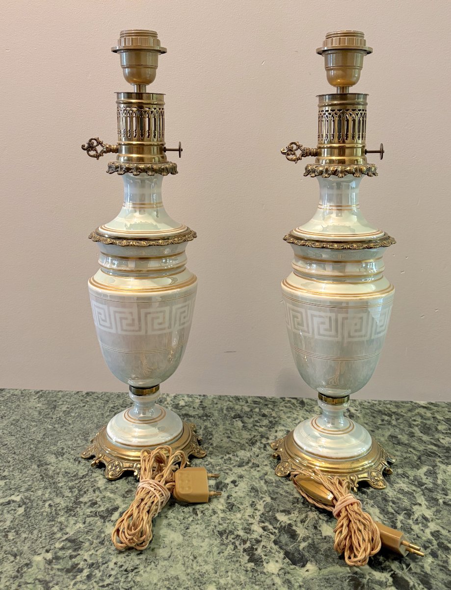 Pair Of Porcelain And Bronze Lamps From The Late 19th Century-photo-3
