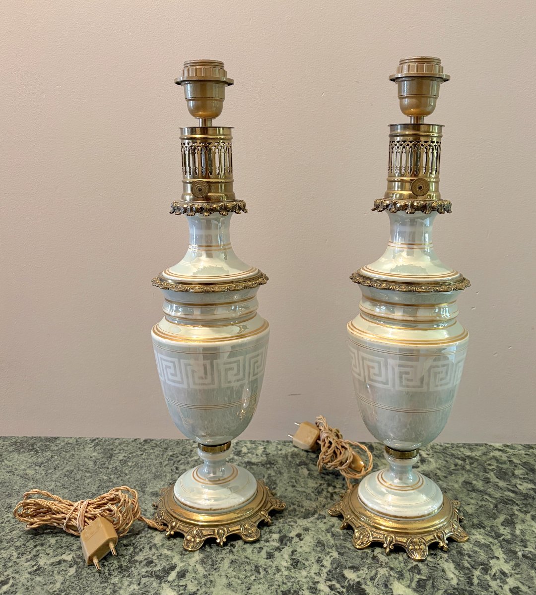 Pair Of Porcelain And Bronze Lamps From The Late 19th Century-photo-4