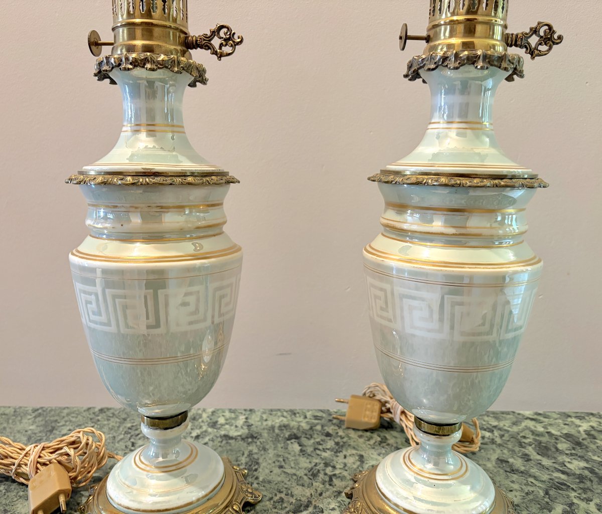 Pair Of Porcelain And Bronze Lamps From The Late 19th Century-photo-2