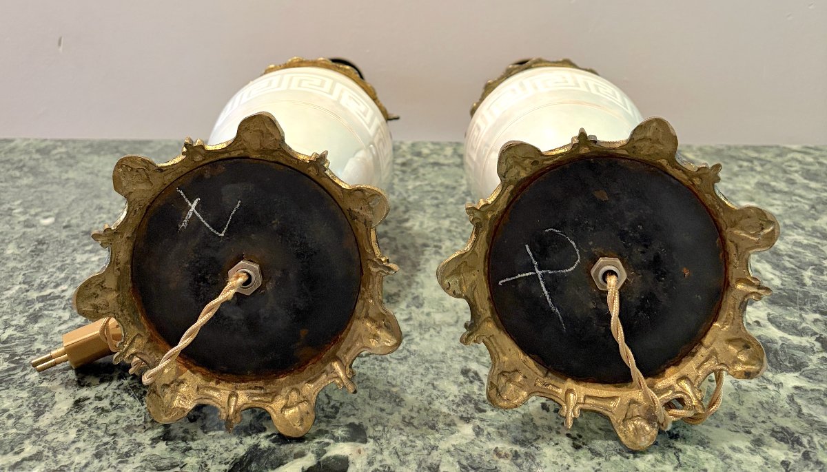 Pair Of Porcelain And Bronze Lamps From The Late 19th Century-photo-6