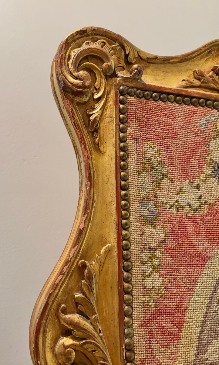 Ecran de cheminée de style LXV en bois doré XIXème-photo-8