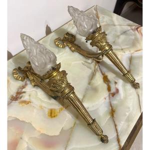 Pair Of Gilt And Chiseled Bronze Sconces