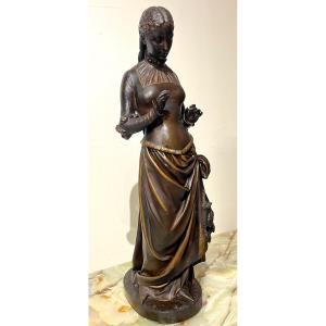 Grande Sculture En Bronze "femme à La Marguerite" Signée Oge 