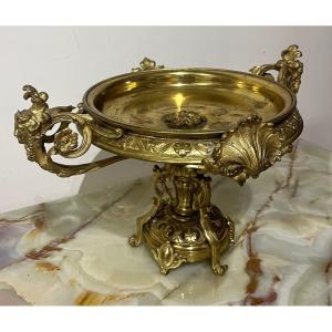 Coupe En Bronze Doré à Décor De Coquilles, Feuillages Et Visages Féminins 