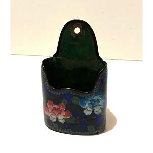 Pyrogenic Match Holder In Cloisonné Enamels On Copper With Flower Decor