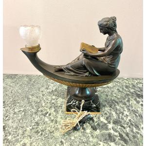 Bronze Oil Lamp Allegory Of Study Empire Period