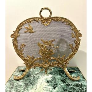 Louis XV Style Bronze Fireplace Screen With Rocaille Decoration, Late 19th Century