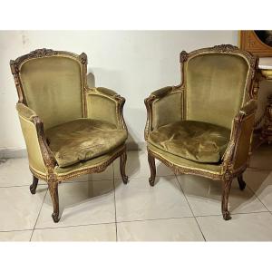 Pair Of 19th-century Lxv-style Wingback Chairs