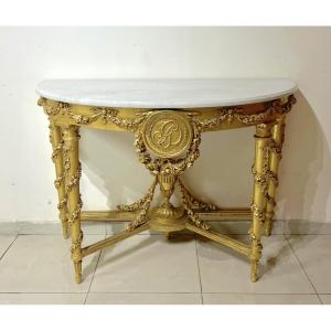 Important Louis XVI Gilded Wood Half-moon Console