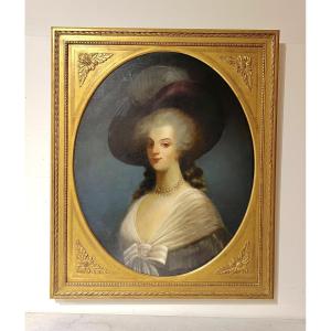Portrait d'élégante au chapeau XIXème siècle