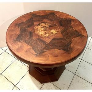 Emile Gallé Large Art Nouveau Round Pedestal Table (or Emile Gallé Workshop)