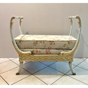 Small Neoclassical Bench In Lacquered Wood, 19th Century