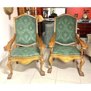 Pair Of Large High-back Armchairs