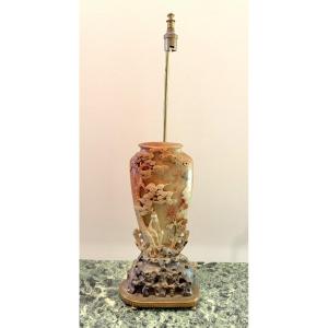 Chine XIXème Vase en pierre de lard monté en lampe