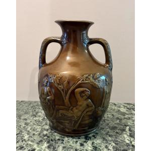 Thiebaut Frères Bronze Vase With A Brown Patina, Late 19th Century
