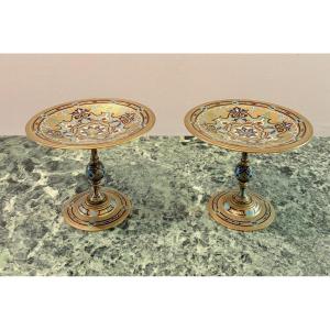 Paire de coupes en bronze et émaux cloisonnés XIXème