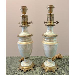 Pair Of Porcelain And Bronze Lamps From The Late 19th Century