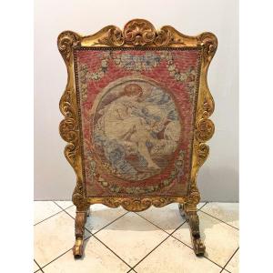 19th-century Lxv-style Fireplace Screen In Gilded Wood