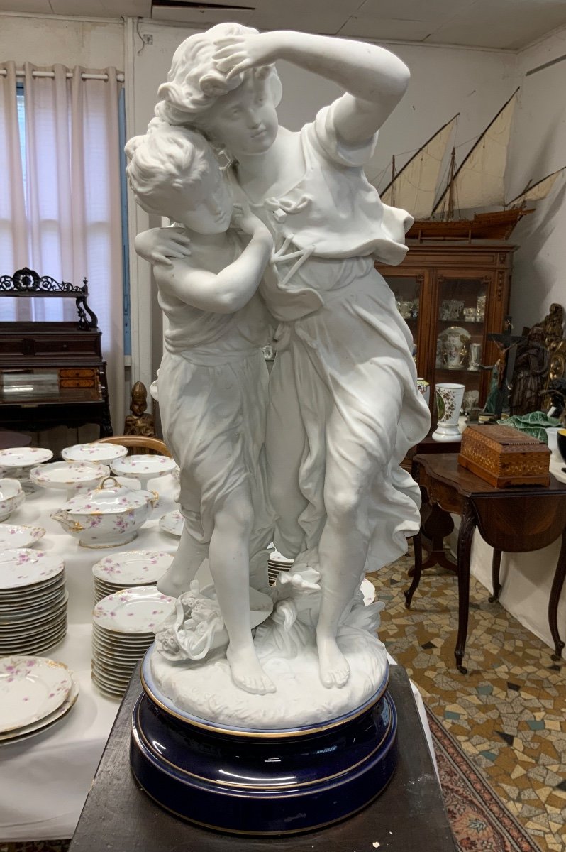 Porcelain Biscuit Statue Signed Hf Moreau