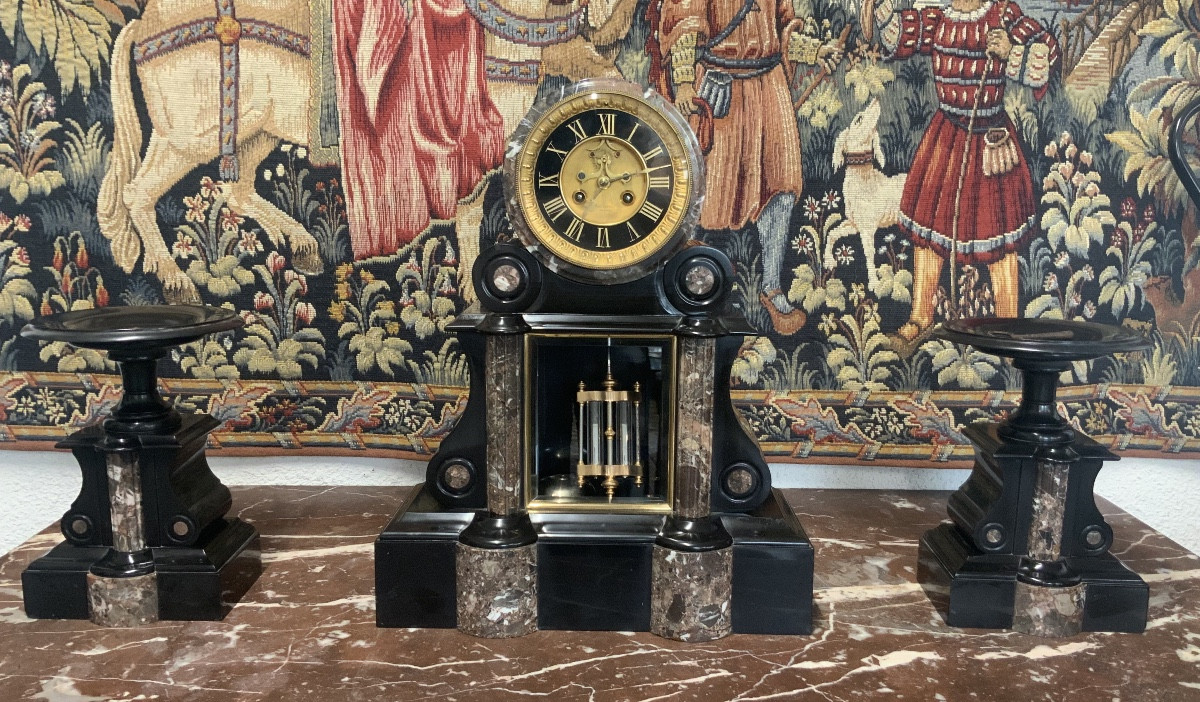 Pendule triptyque de notaire XIXème