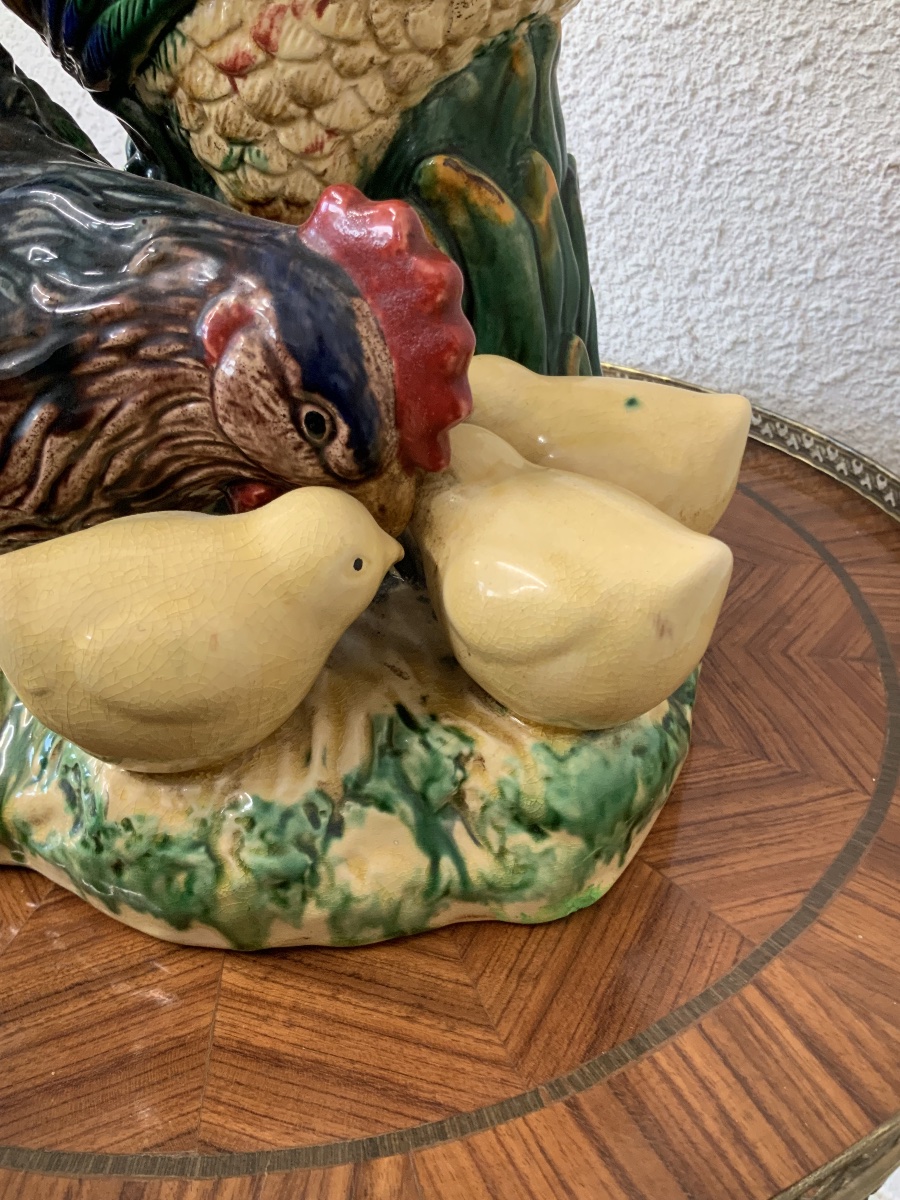 Ceramic A Rooster A Hen And Her Chicks-photo-3