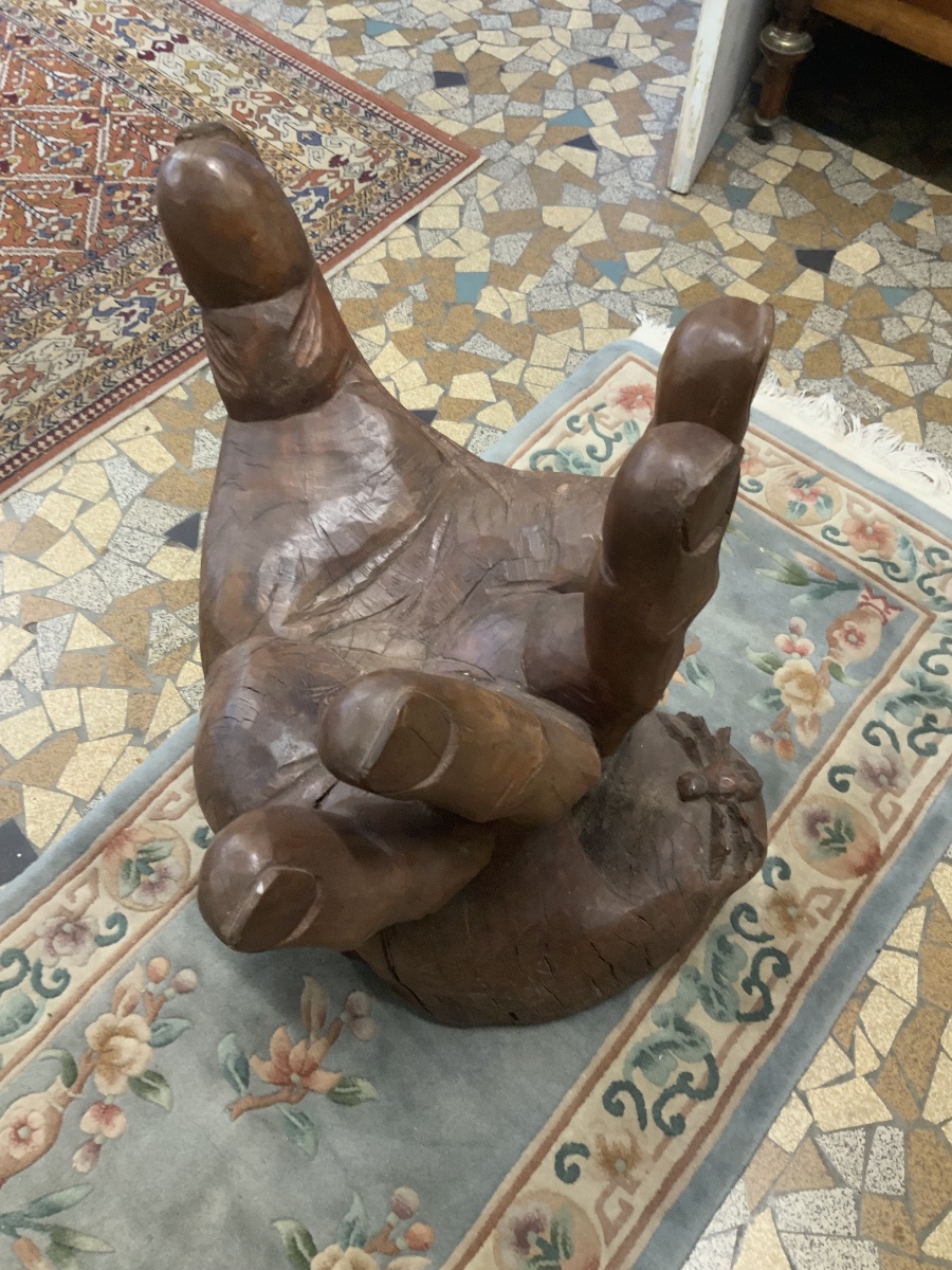Wooden Sculpture Representing A Open Hand-photo-2