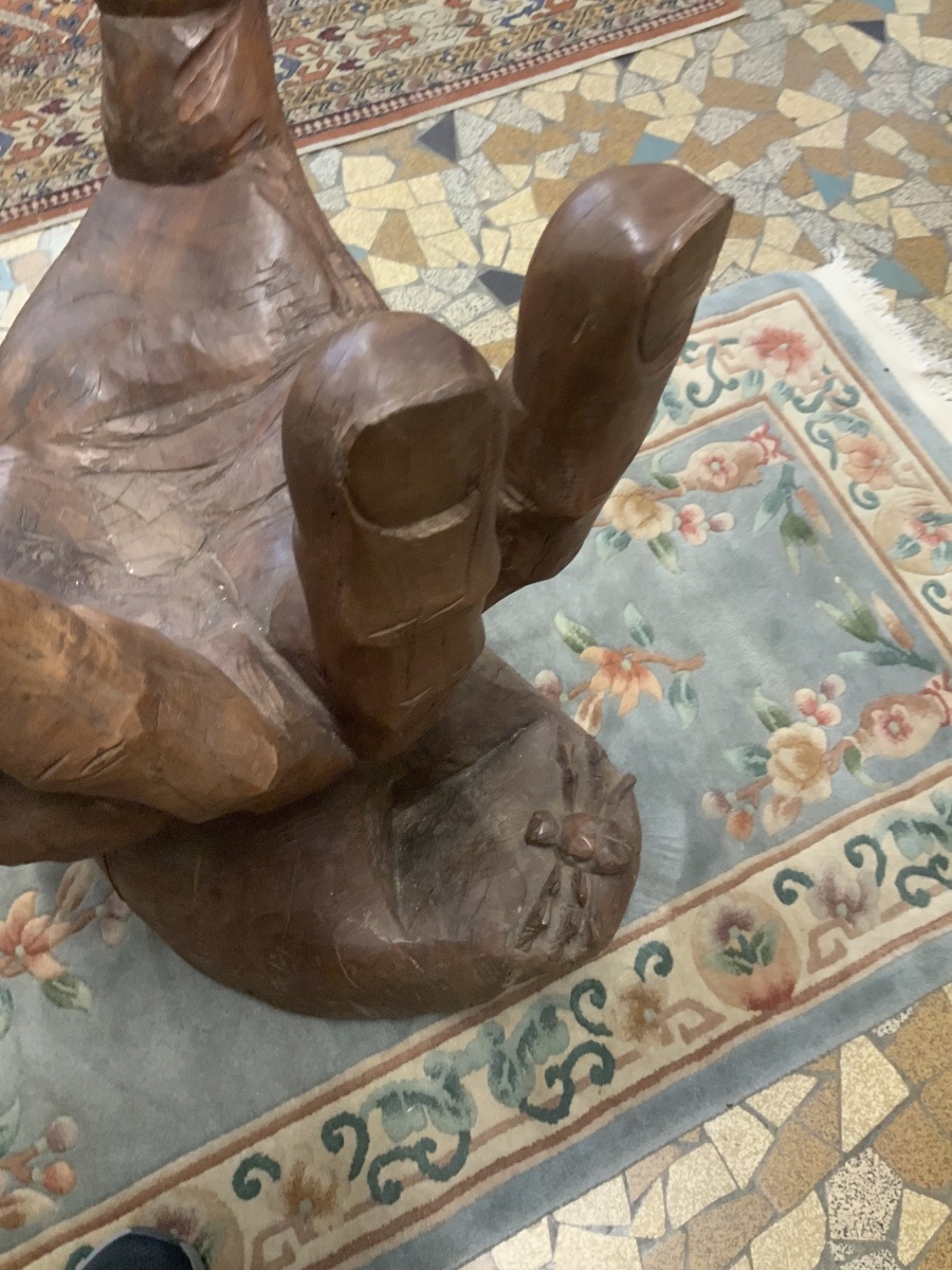 Wooden Sculpture Representing A Open Hand-photo-3