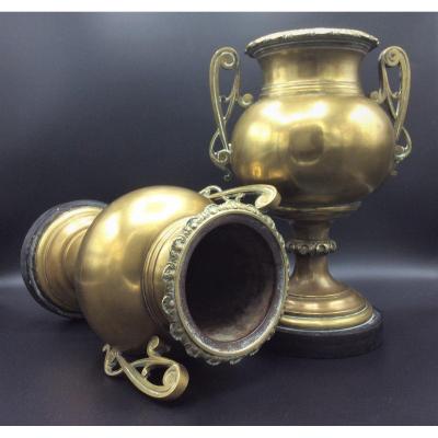 Pair Of Brass Casseroles Or Vases